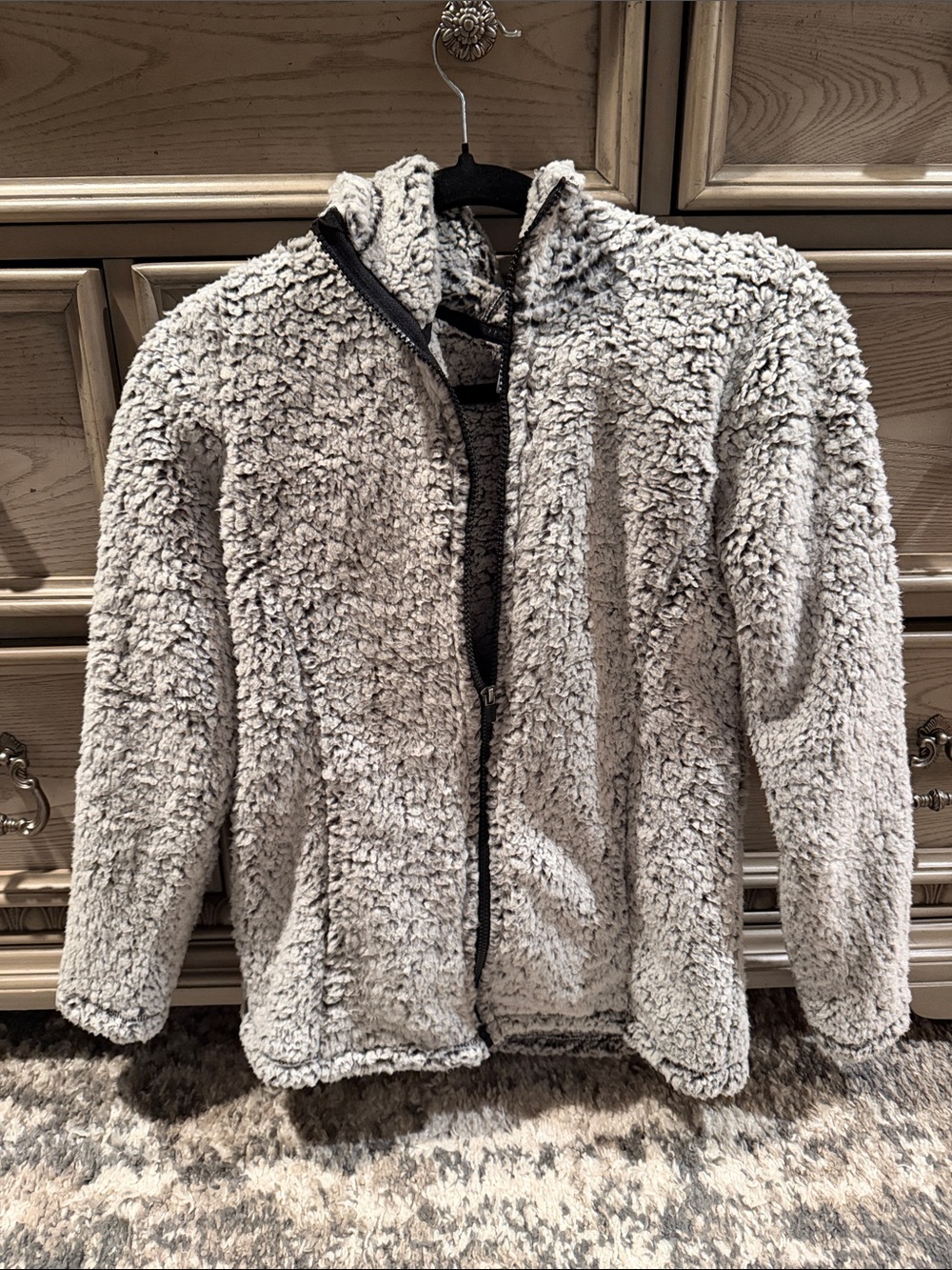 RBX Plush Sherpa Hooded Zip-Up Jacket - Light Gray